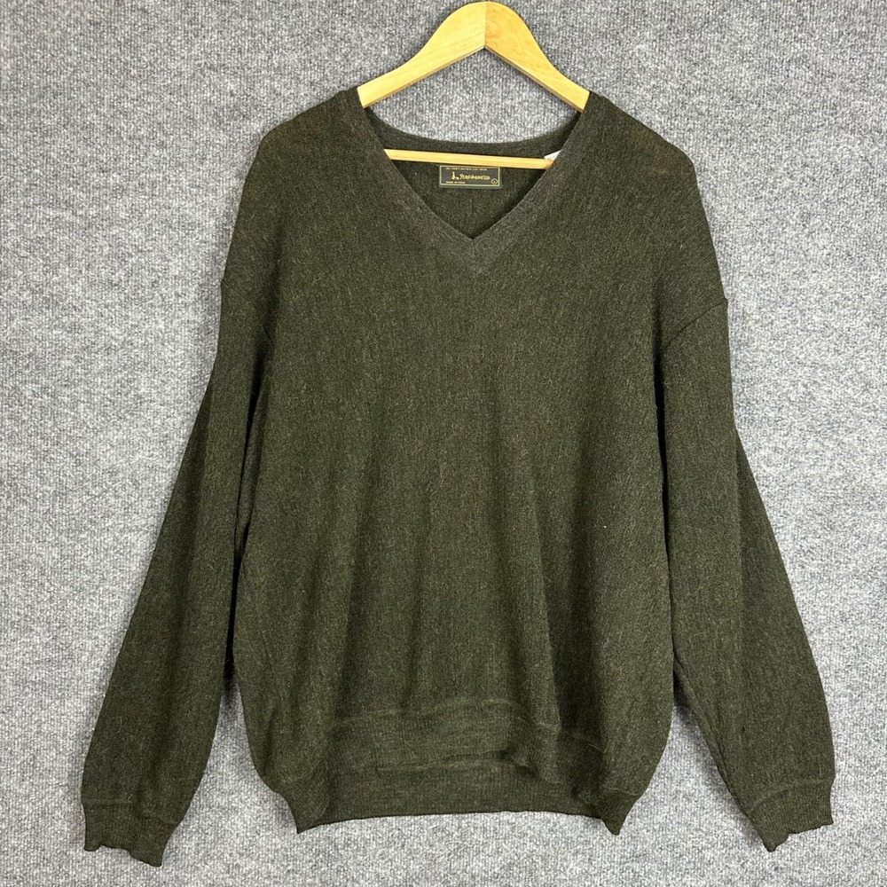 Vintage Peru Unlimited V-Neck Sweater Mens L Green Good Baby Alpaca Wool Blend
